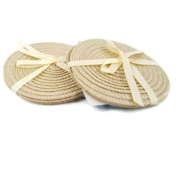 Destination Summer Coaster Set Tan Indoor Outdoor Round Lot of 8 Wipe Clean NEW - Picture 1 of 5